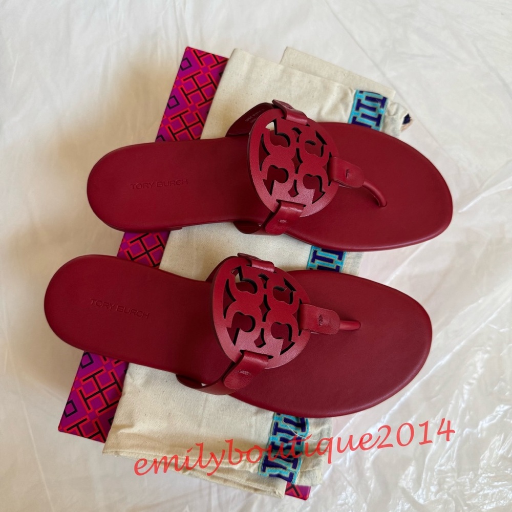 NIB Tory Burch Miller Size 7.5 Tory Red Calf Leather Sandals 90582 - Picture 4 of 10